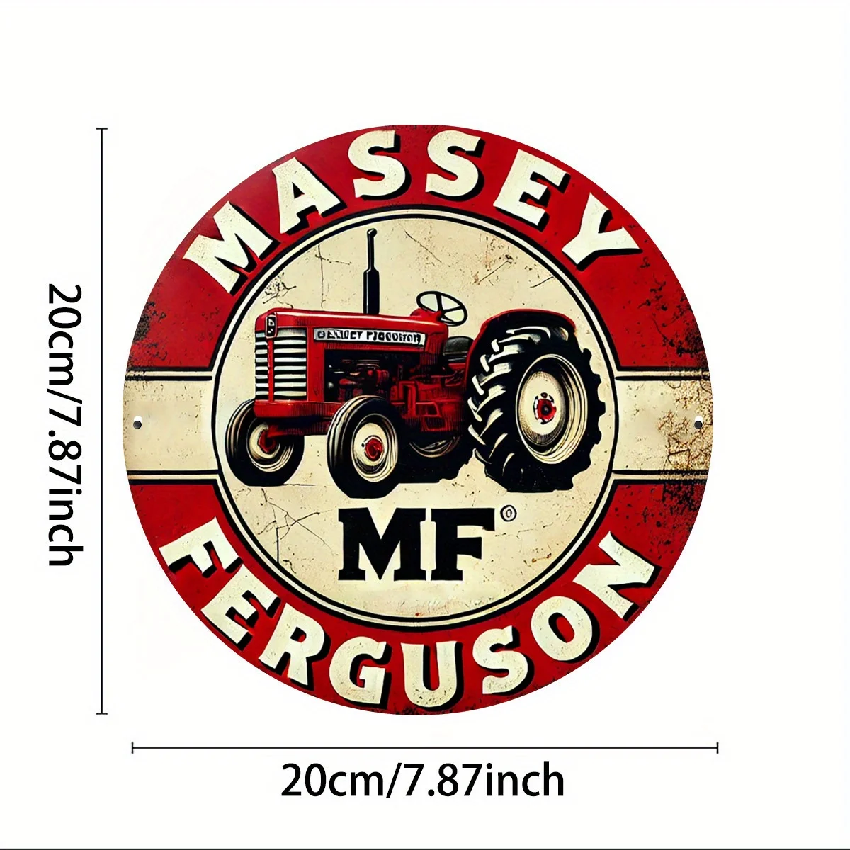 Rustic Massey Ferguson Tractor Graphic 2D flat Round Metal Tin Sign 7.87x7.87 Inch Farm Wall Plaque For Barn Farmhouse Home Deco