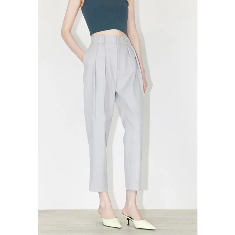 

Australian Wool Three-dimensional Twill High Waist Slim Ankle-length Tapered Trousers