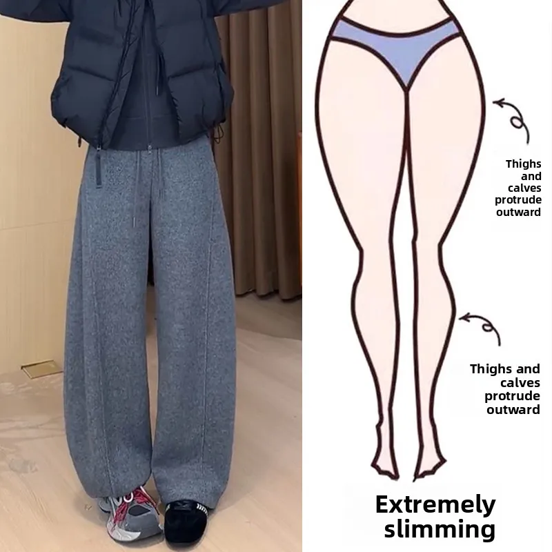 

Свободные широкие спортивные брюки для женщин, повседневные брюки с дизайном «нож», большие размеры для фигуры типа «груша», осенне-зимняя новинка