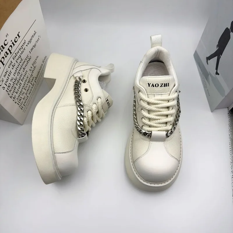 

Мужские туфли дерби на платформе с круглым носком, повседневные, на толстой подошве, с цепочкой, универсальные, из натуральной кожи, с массивным носком, zapatillas hombre