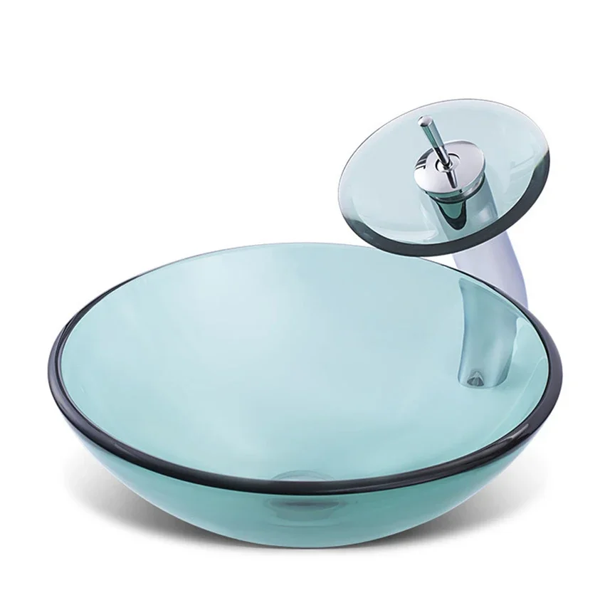 

Art Above Counter Basin Bathroom SetTempered Glass WashBasin Bathroom Wash Basin Round Glass Art Washbasin