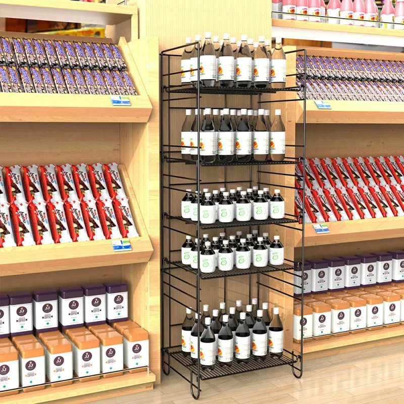 custom.5-Tier Beverage Display Stand Floor Standing Metal Display Shelf Drink Can Organizer Rack Convenience Store