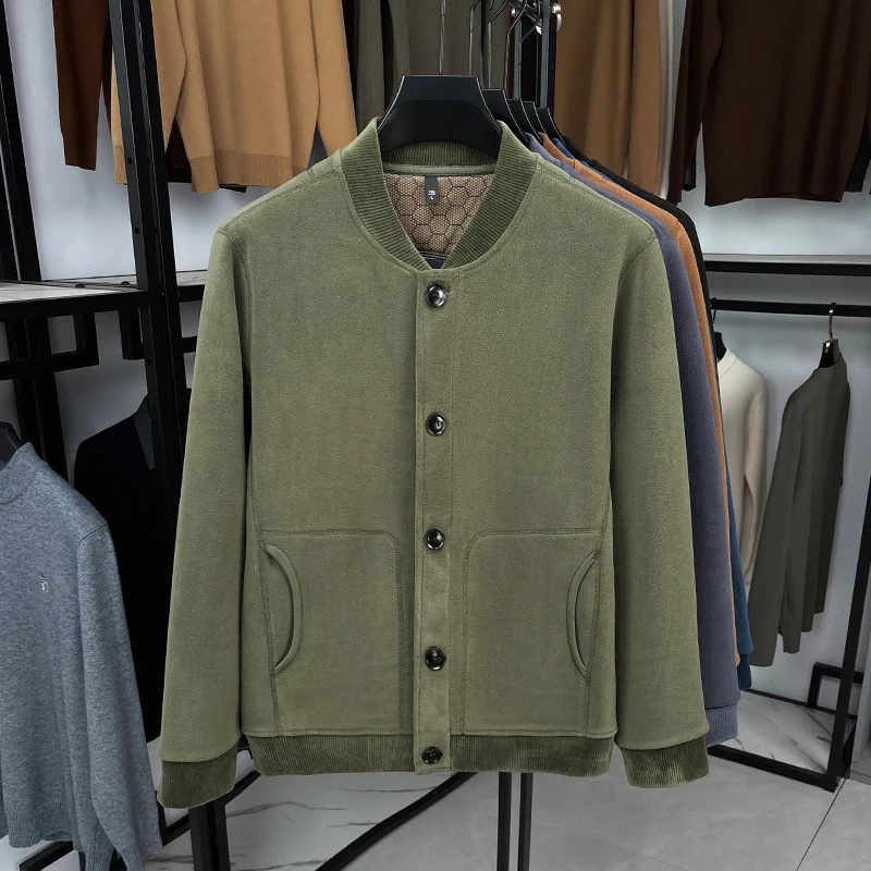 

Мужская флисовая куртка-пуловер в бейсбольном стиле с пуговицами, зимняя/осенняя модель для многослойного ношения, с дополнительной утеплительной подкладкой, двусторонняя.