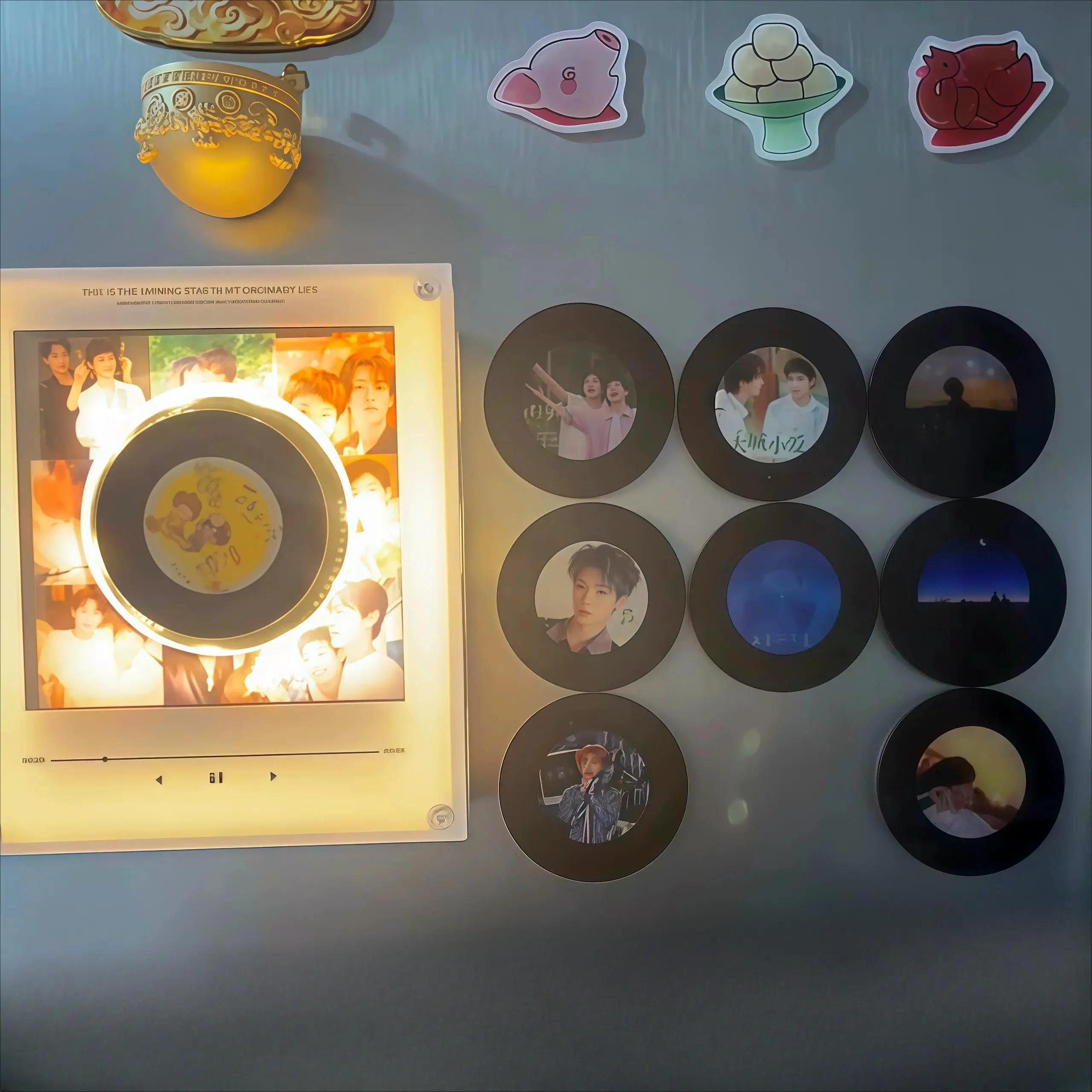 IN STOCK NFC Sensing Song Player With 9 empty discs&Night Light Automatic Singing Refrigerator Magnetic Rotary Disc Machine Gift