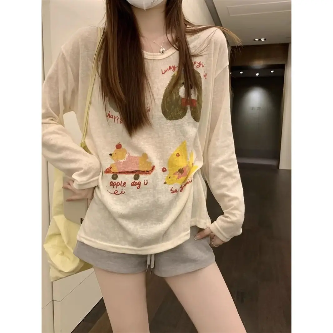 Women Sun-Protective T-Shirt Summer Lady Printed Long Sleeve Long-Sleeve T-Shirt Summer Casual Thin Chic Sun-Protective T-Shirt