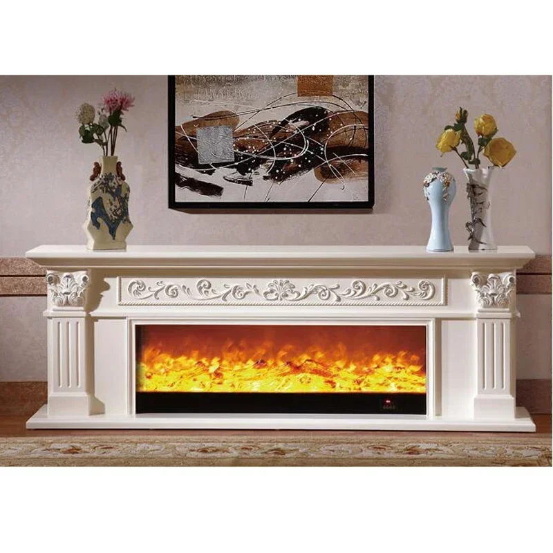 &Living Room Decorating Warming Fireplace TV Stand Wooden Mantel W200cm Electric Firebox Insert LED Optical Artificial Flame