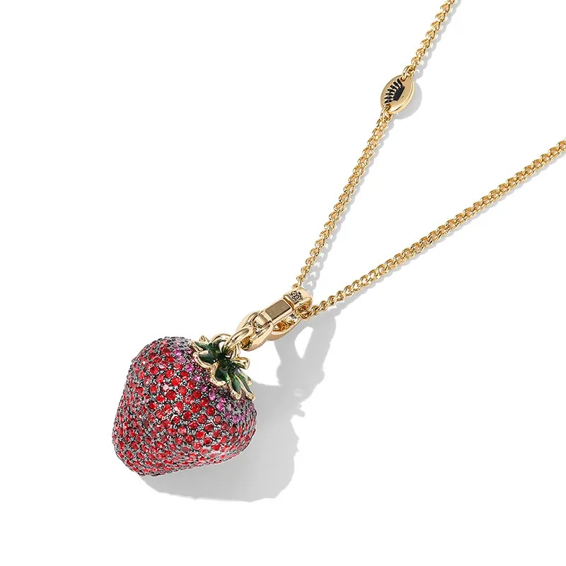 Full diamond red small strawberry pendant Korean version simple pendant bag pendant