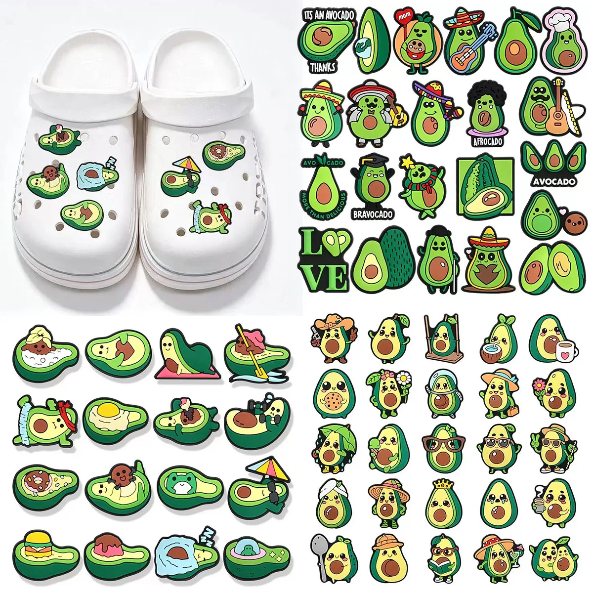 16-100pcs Cute Avocado Shoe Charms For Sandals, Shoe Decoration Accessories Shoe Pins Great Gift For Men Women