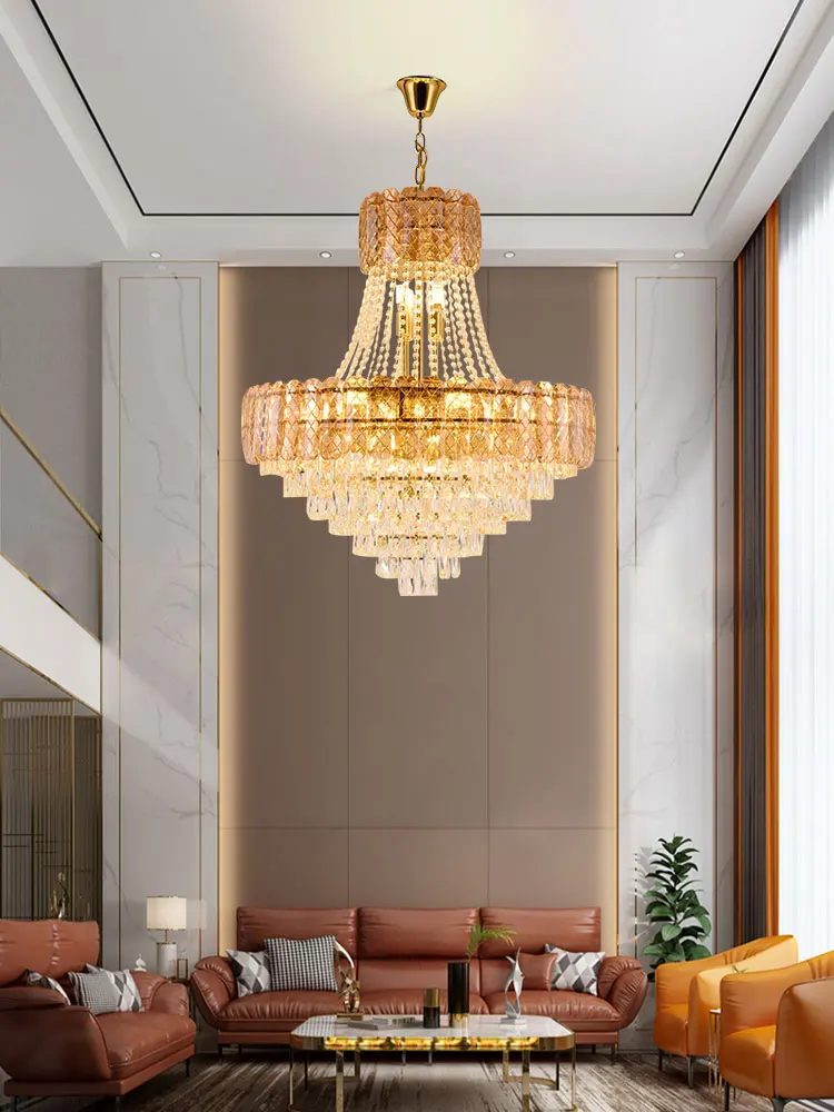 Luxury Grey Amber Clear Crystal E14 LED 2024 Chandelier Lighting Hanging Lamps Lustre Suspension Luminaire Lampen For Staircase