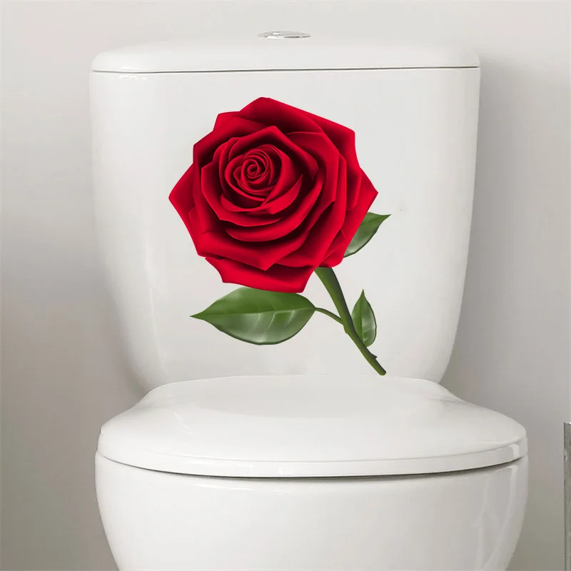 M716 Gorgeous Red Rose Wall Stickers Bathroom Toilet Decor Living Room Cabinet Refrigerator Home Decoration