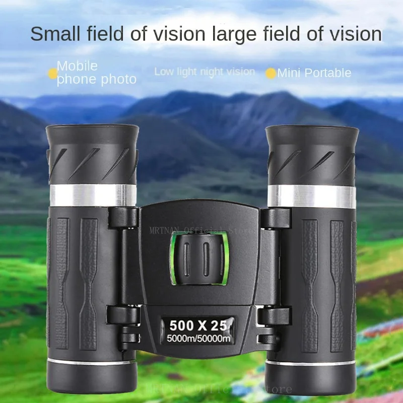 500X25 HD Zoom Portable Powerful Binoculars Long Range BAK4 Telescope Folding FMC Binoculars for Hunting Camping Travel