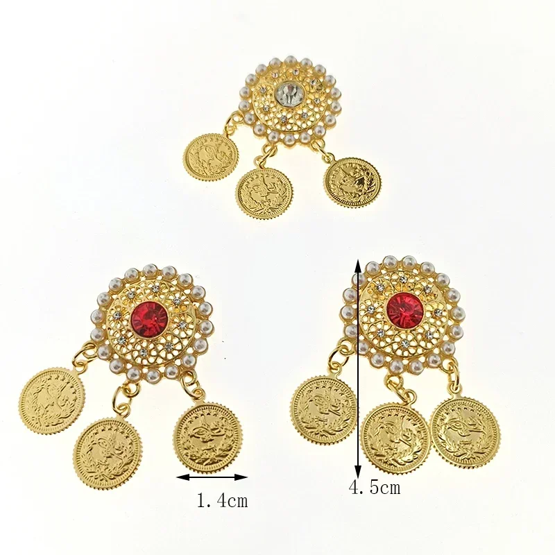 Elegant Gold Plated Brooch for Women's Clothing, Turkish Coin Pendant Brooch, Arabian Bridal Wedding Gifts, Lapel Pins