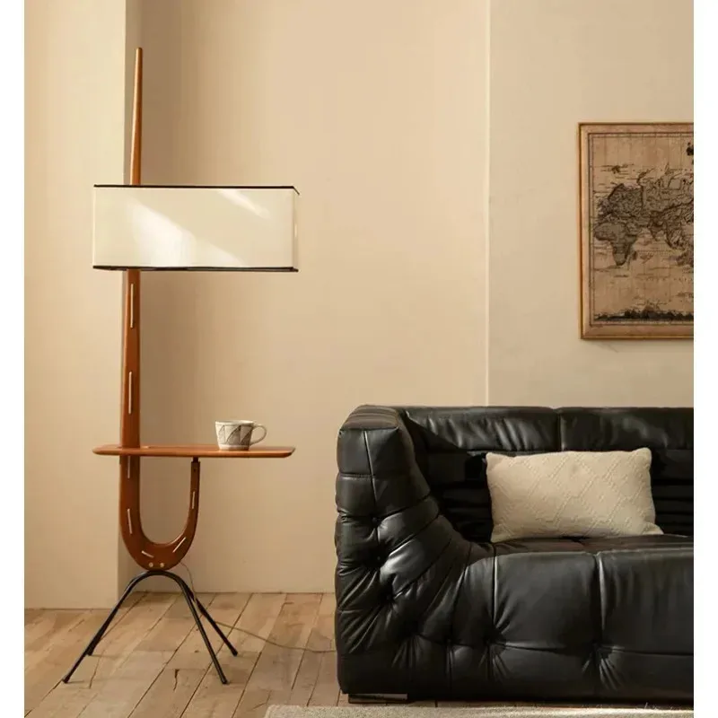 

Giraffe Floor Lamp with Coffee Table solid wood lamp Designer Led fabric tall Lamps Living Room wabi sabi Reading Standing Lamp