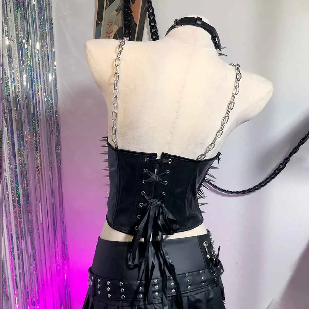 E-Girls Eco 2025 Hand Made Harajuku Emo Y2K Halter Camisole TOPS Skull Kawaii Grunge Gothic Tanks Goth Punk Rock Studded Rivet
