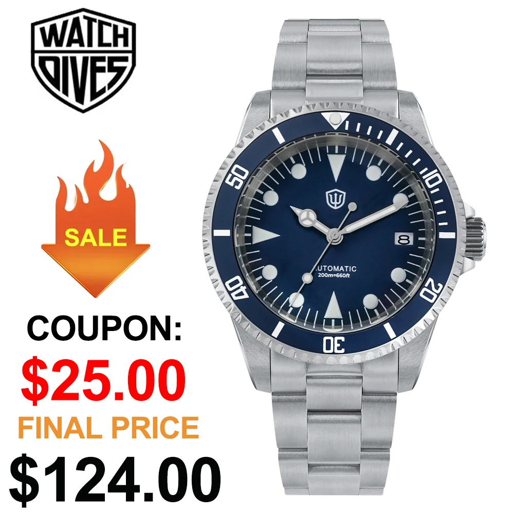 Watchdives WD5513 Sub Diver Watch NH35 Automatic Movement 20Bar Waterproof BGW9 Luminous Sapphire Crystal 38mm Men Watches