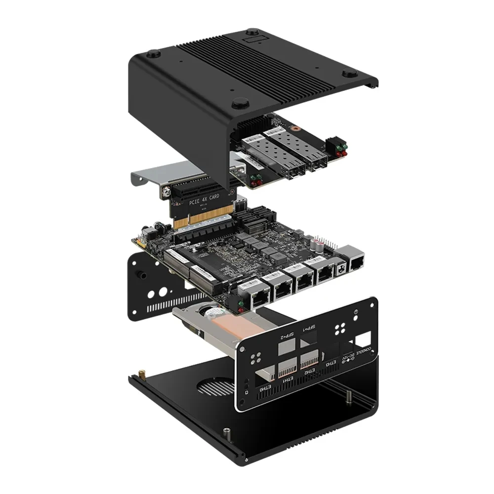 Micro apparecchio firewall, mini PC, VPN, PC router, Intel i5 1250P 1235U 1215U 8505 AES-NI, 4 x 2,5 GbE I226-V, console, 2 * HDMI DP
