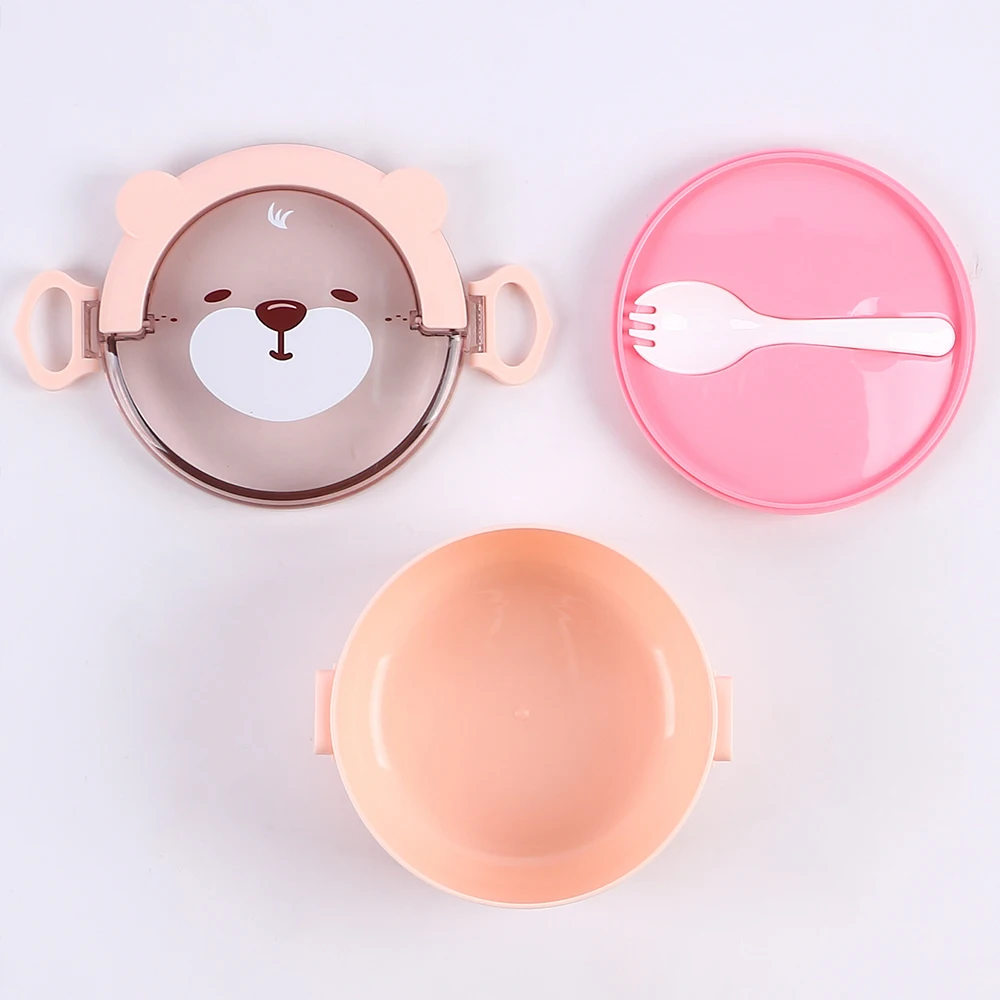Cartoon Bear Lunch Box Microwave Safe Portable Leakproof Food Container with Utensils for Kids Students Adults