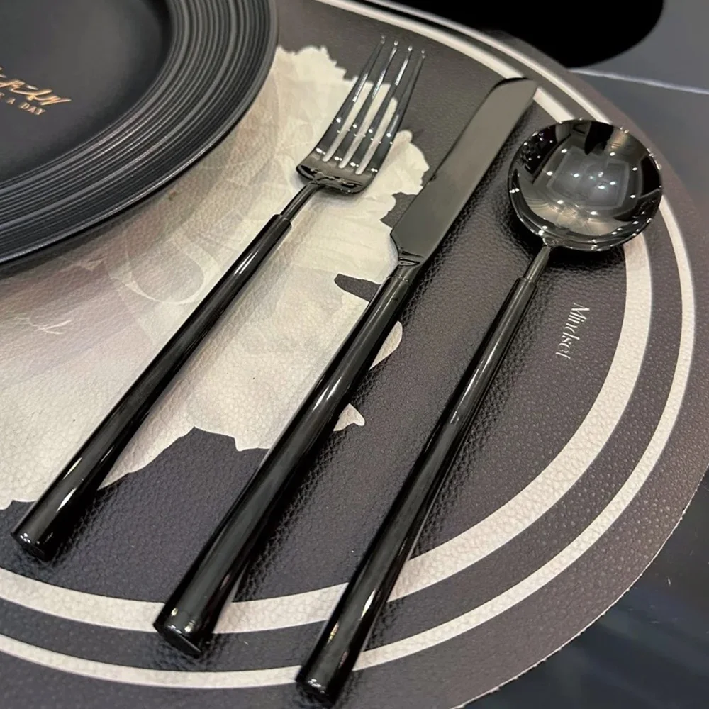 3pcs Black Titanium Plated 304 Stainless Steel Cutlery Set INS Style Complete Tableware Kitchen Restaurant Knife Fork Spoon Set