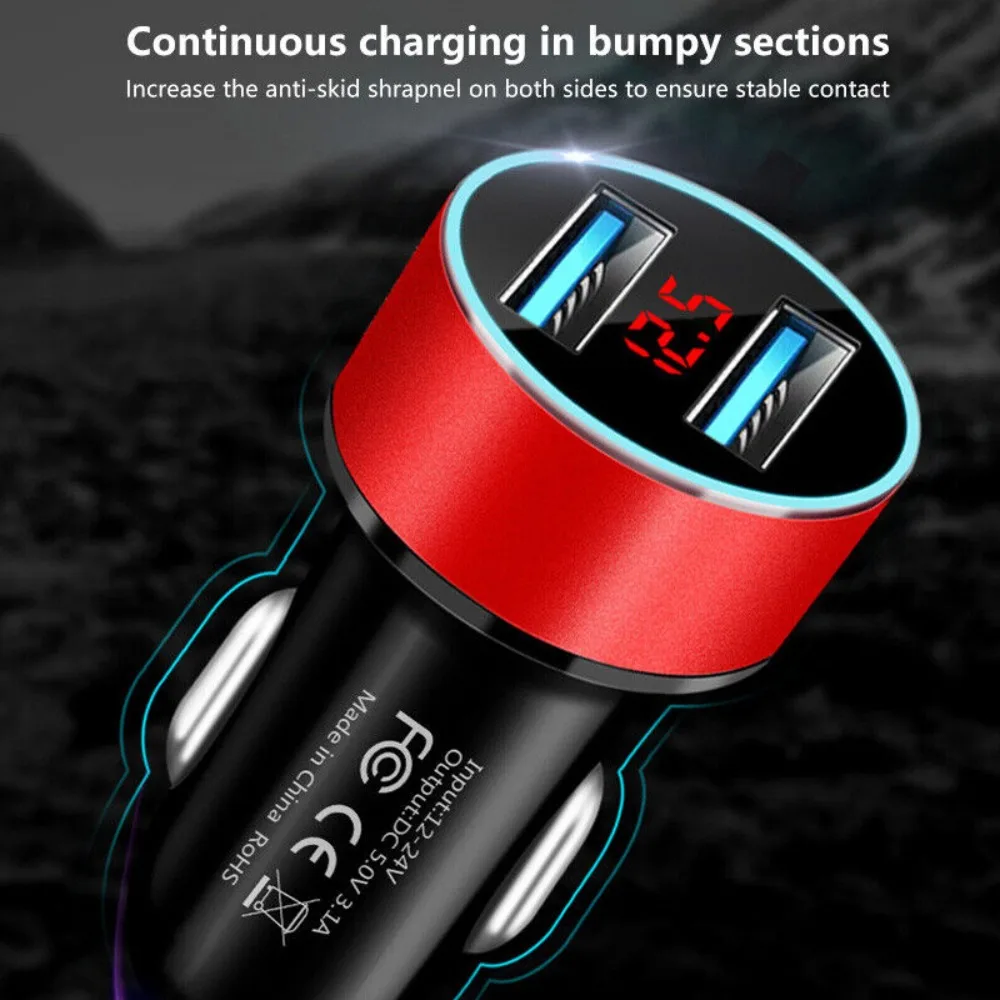 2-Port Adapter Fast  Car Charger For iPhone For Samsung Dual USB Socket Cigarette Lighter With LED Voltmeter Digital Display