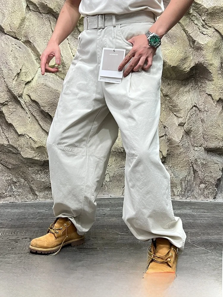 

Свободные дышащие рабочие брюки из чистого хлопка с завышенной талией, американские высококачественные осенние новые повседневные прямые брюки с 3D пошивкой