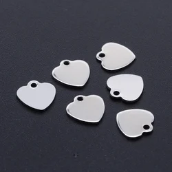 50pc 201 Stainless Steel Laser Cut Charms Blank Stamping Tag Heart Stainless Steel Color 9.5x9.5x1mm Hole: 1.2mm