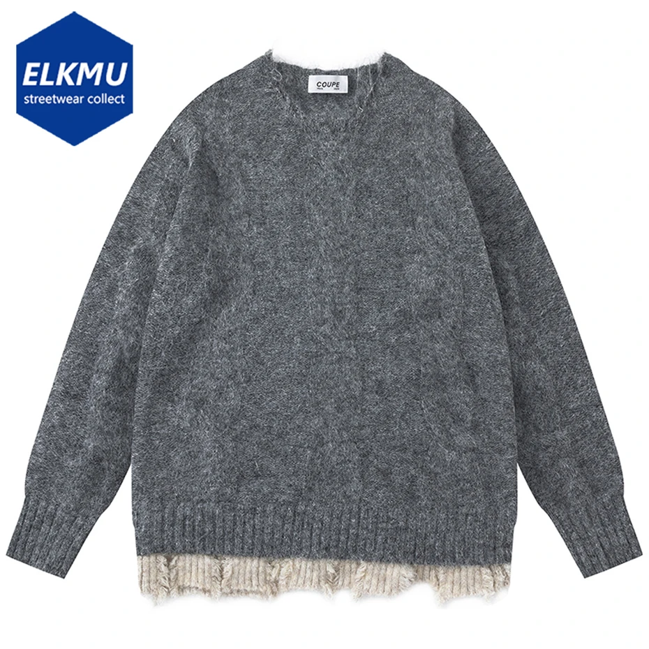 

Vintage Men Sweaters Broken Patchwork Streetwear Hip Hop Oversized Sweaters Knit Jumpers Casual Loose Sweaters Knitwear