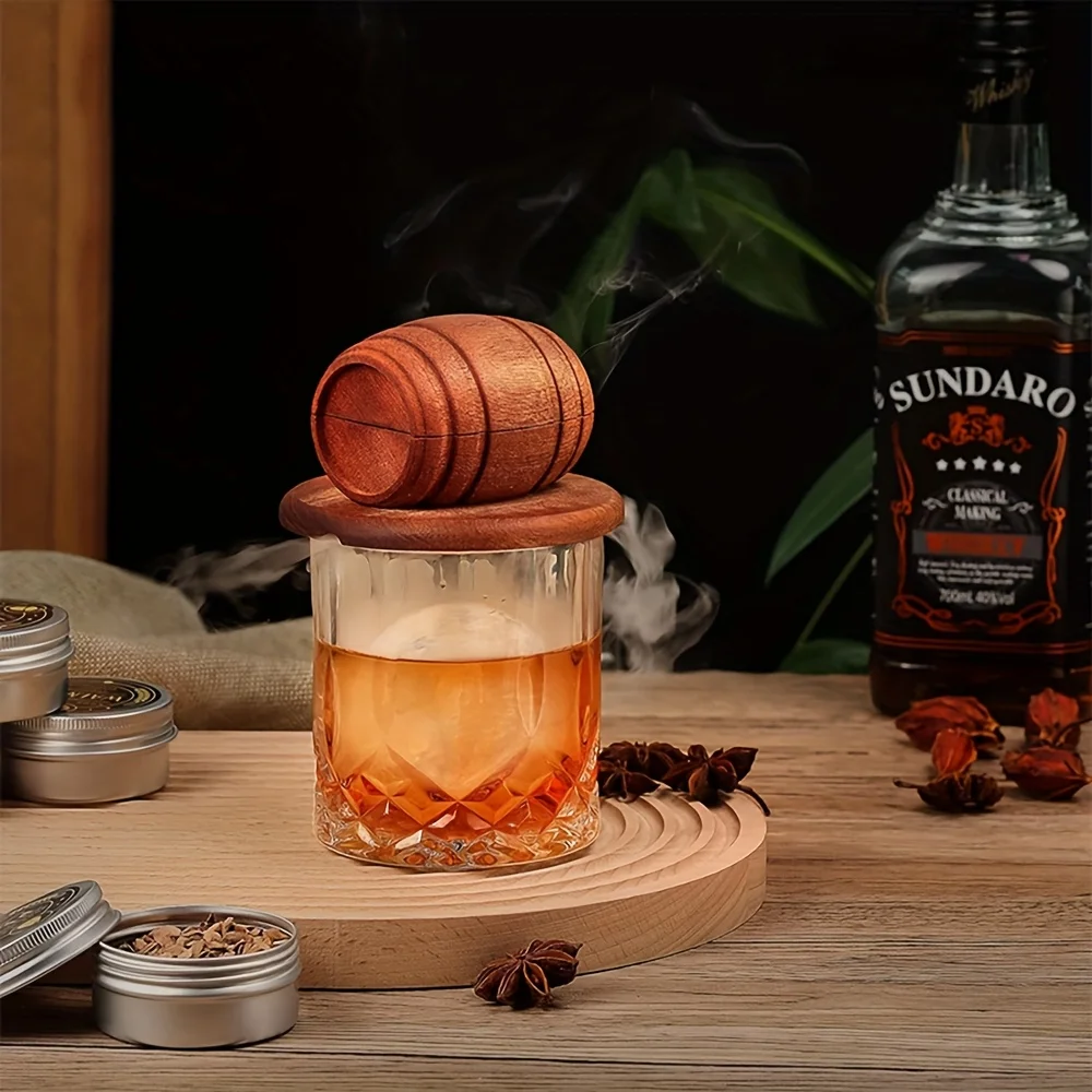Ahumador de cócteles de barril de madera de 110mm, herramienta para fumar whisky con filtro para Bar, cocina, taza, Compatible con regalo para hombre