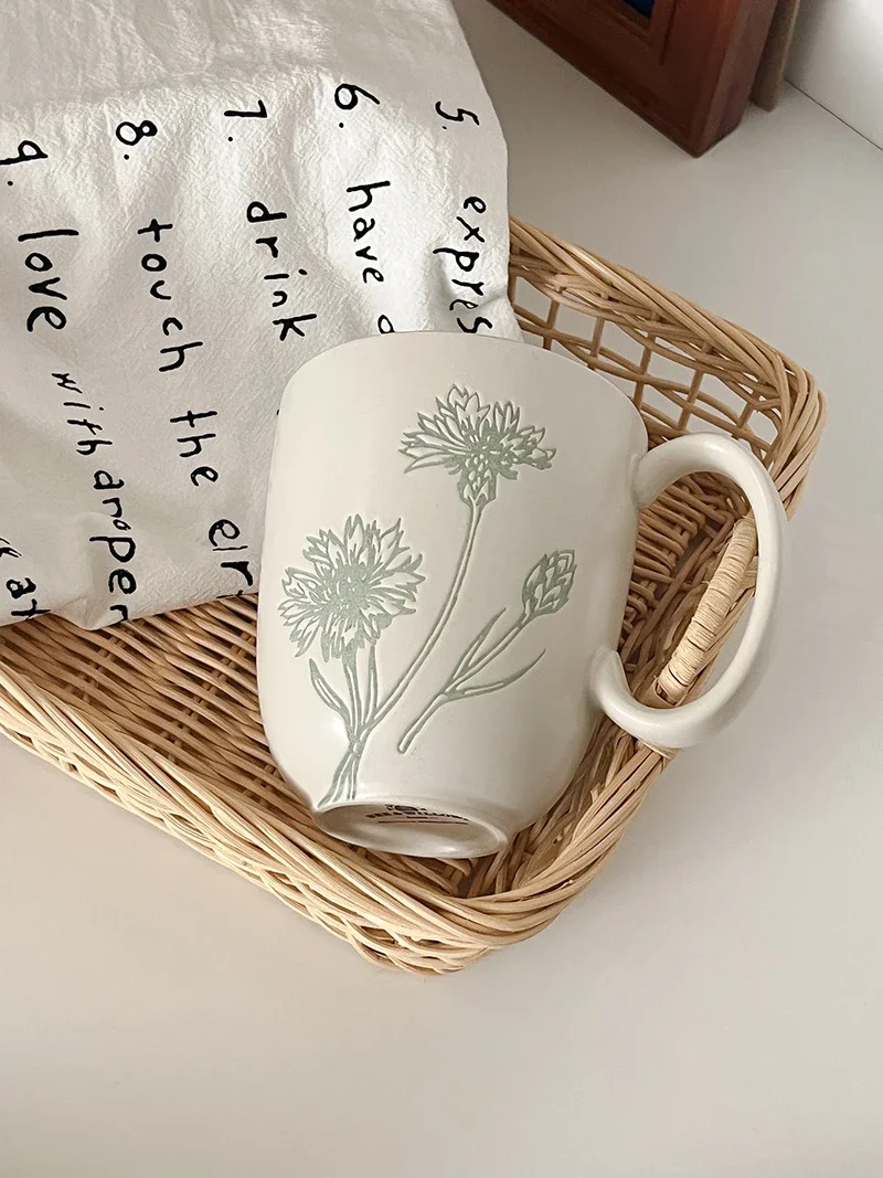 

Tazas Ceramic Coffee Breakfast Mug Retro Oatmeal Milk Floral matte Cup Heat Resistant Office Home Drinkware Tool