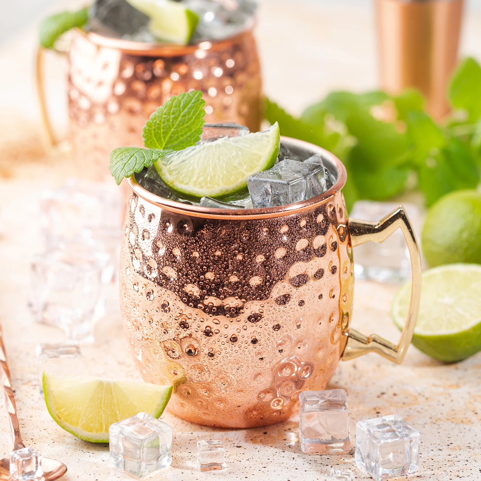 Juego de 4 Tazas para Cóctel, Vasos Moscow Mule de Acero Inoxidable con Recubrimiento de Cobre, para Jugo, Cerveza, Café, Bar, Champán, Fiestas