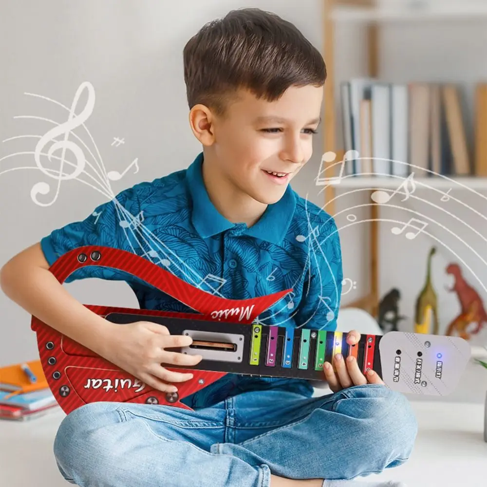 Tecnologia fai-da-te in legno Suono per chitarra elettrica Assemblaggio fai-da-te Chitarra musicale per bambini Puzzle portatile Giocattoli per strumenti musicali