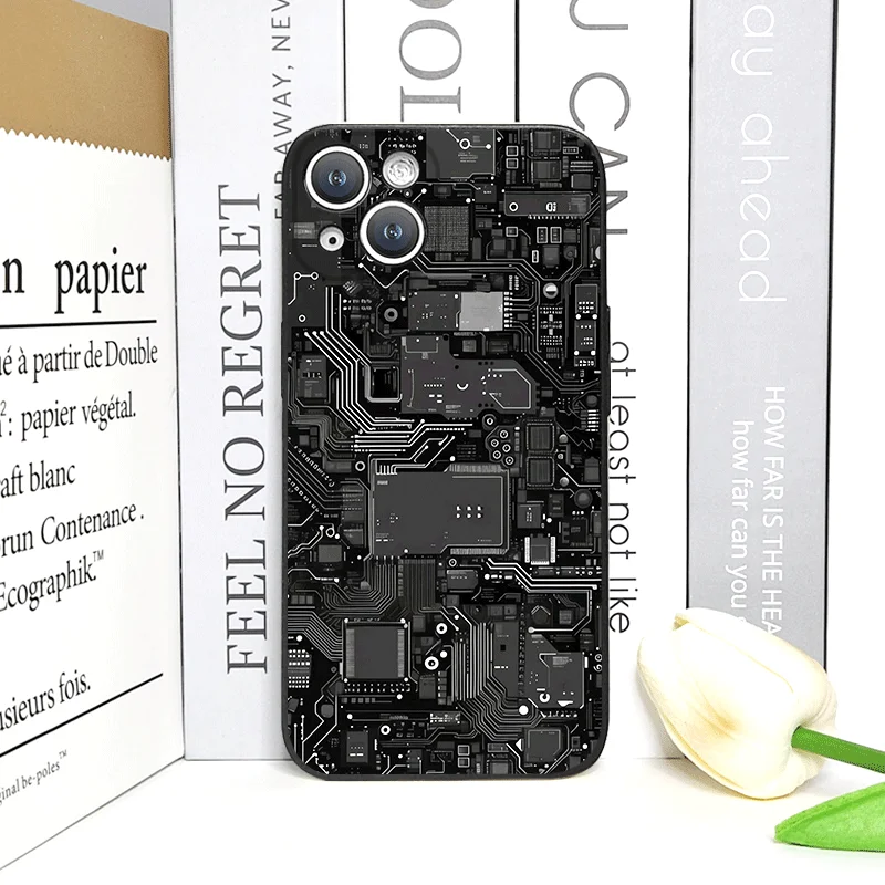 2D تقليد لوحة دوائر كهربائية نمط جراب هاتف آيفون 17 16 12 11 14 13 15 Pro Max Mini X XS XR 7 8 14 Plus غطاء ناعم Fundas