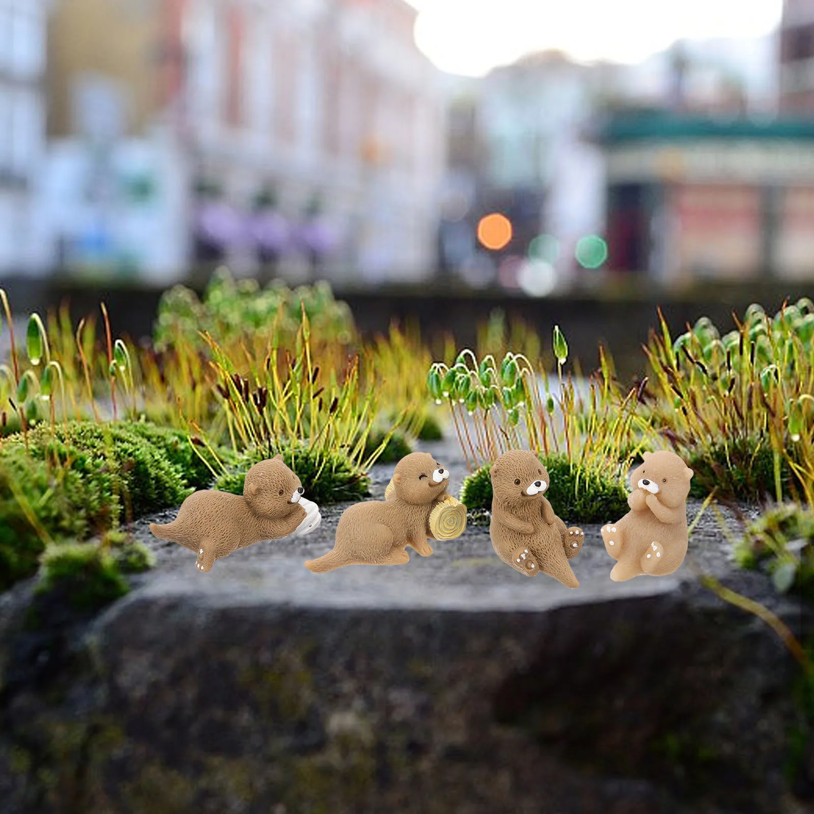 

8pcs Micro Landscape Ornament Miniature Otters Resin Decor Figurines Home Office Garden Statue Small Animal Decoration Micro