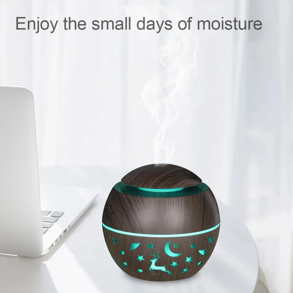 Mini umidificatore d'aria diffusore di aromi USB grano di legno olio essenziale elettrico aromaterapia umidificatore domestico odore con 2 oli. Per la casa