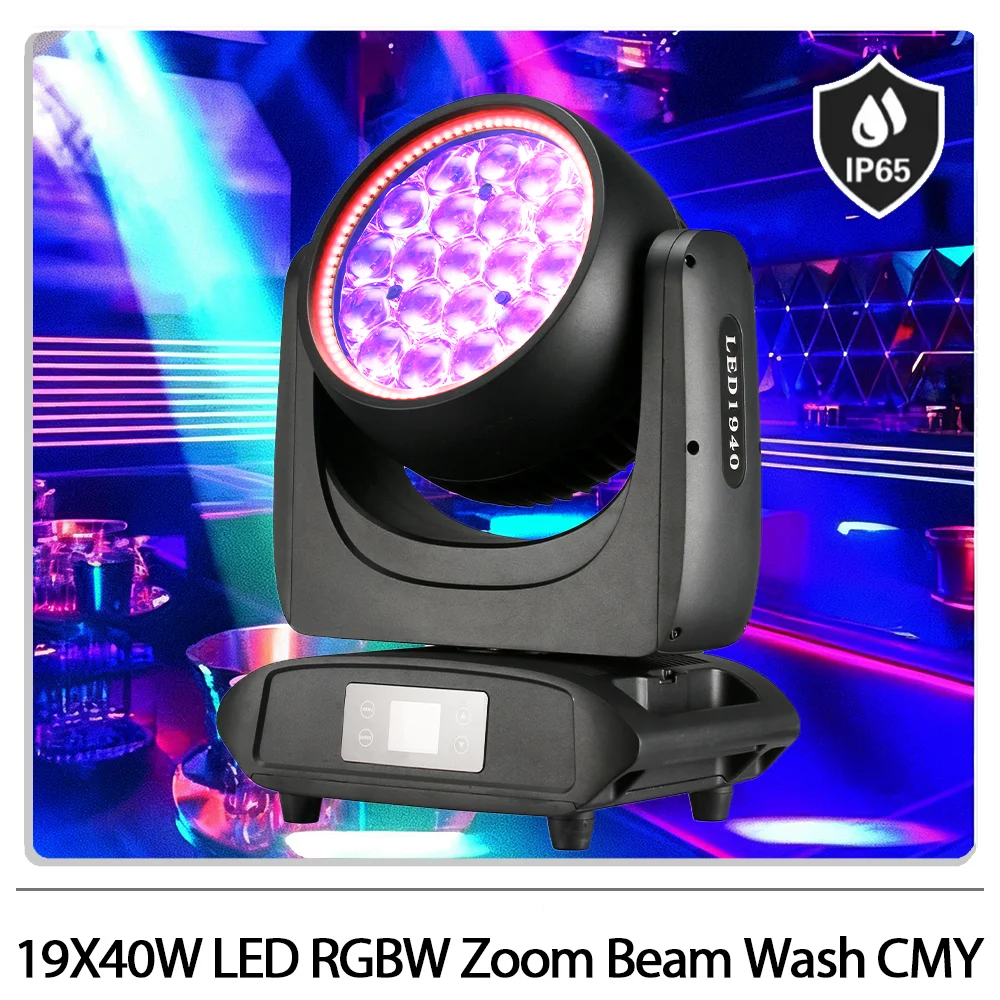 

MINI 19X40W LED RGBW Водонепроницаемый зум-мойка движущийся головной фонарь с кольцом CMY RDM DMX512l сценический свет для DJ Disco Party bar