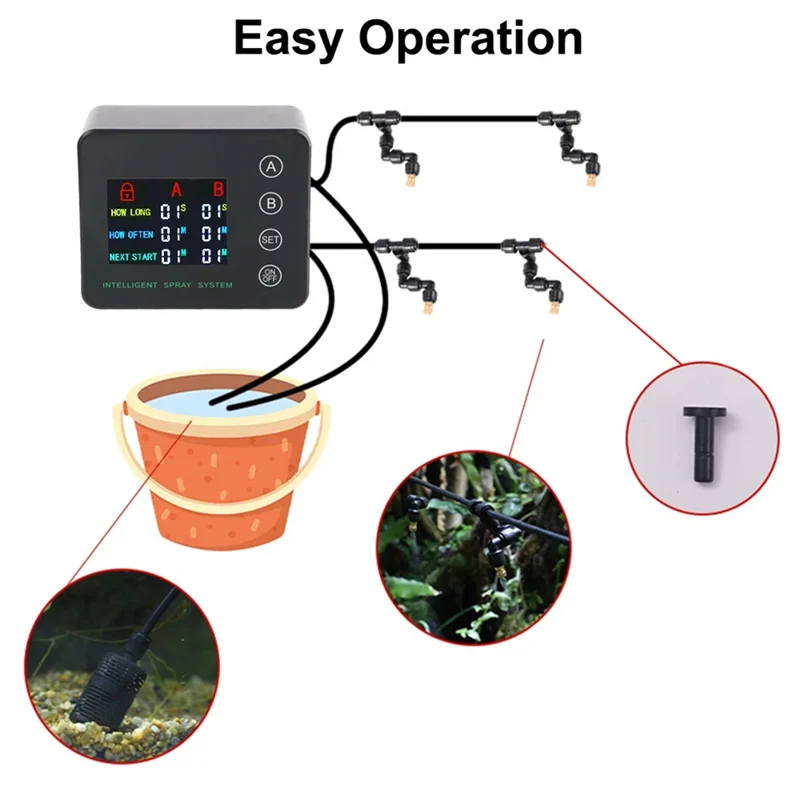 【Flash-Deal!】4 Nozzles Electronic Spraying Set Double Pump Irrigation Timer System Irrigation Timer