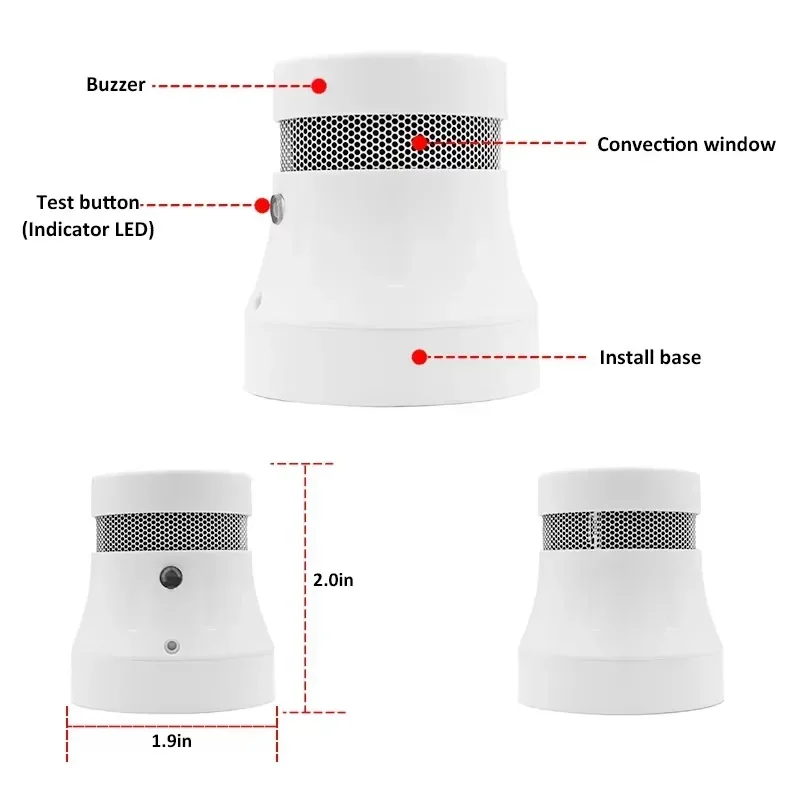 ワイヤレスミニ煙探知器,火災警報器,高感度,安全センサー,スマートライフ,Tuya,家庭用