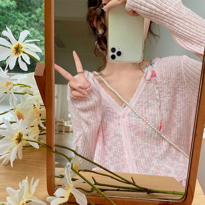 

Cardigans Women Cropped Cardigan Vintage Knit Cute Harajuku Purple Sweet Girls All-match Streetwear Sunproof Korean Casual New