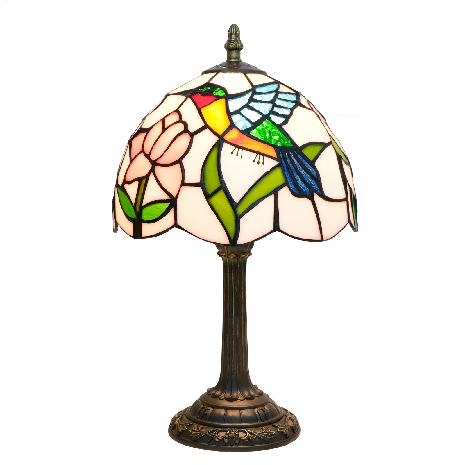Nowoczesna lampa stołowa, lampa witrażowa w stylu kolibra, mała antyczna lampa 8-calowa, do sypialni, na szafkę nocną, do salonu. — 2