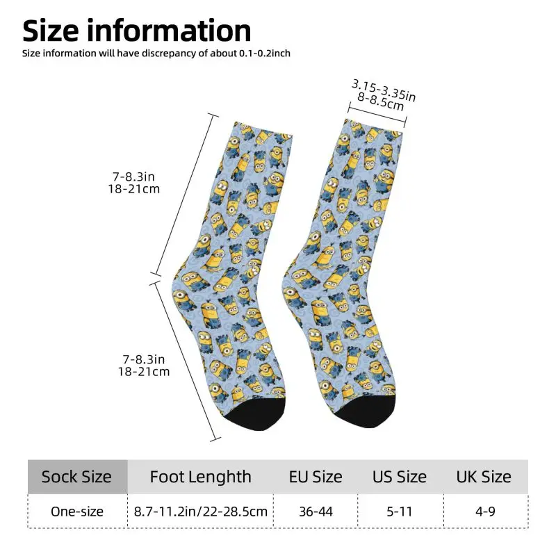 Custom M- Minions Manga Cartoon M- Minions Men\'s Crew Socks Unisex Kawaii Spring Summer Autumn Winter Dress Socks