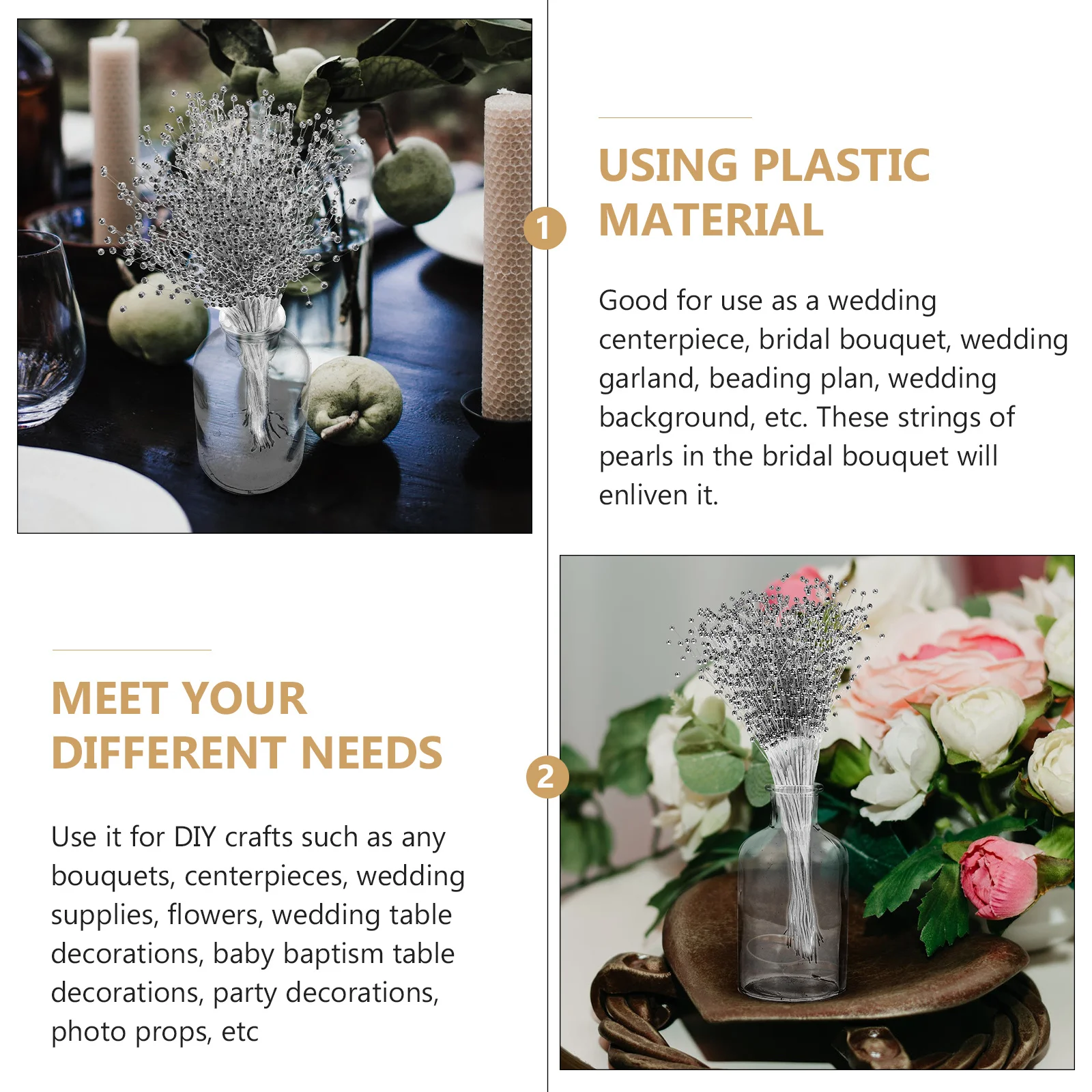 

100Pcs Artificial Pearl Bouquet Strings Plastic Pearl Sticks Bridal Wedding Party Decoration DIY Garland Beads