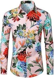 Spring and Autumn Men's Button Shirt Men's Casual Fashion New Long Sleeve Rose Shirt Floral Soft and Comfortable Men's Tops 6XL