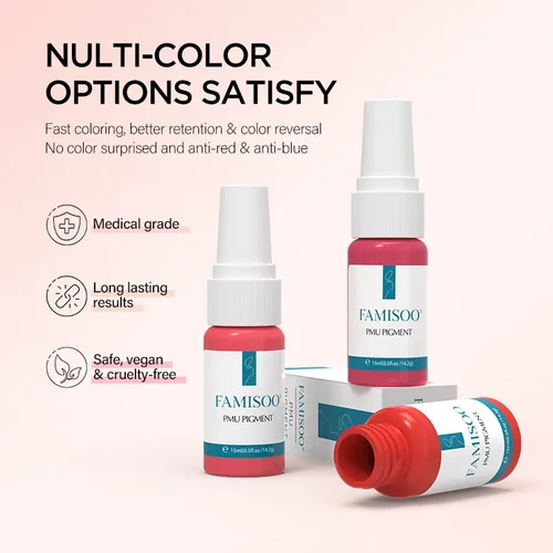 Imagen 2 del producto FAMISOO 15ML mejor venta 17 colores tinta de tatuaje de labios para maquillaje semipermanente Nano cejas Microblading pigmento suministros de tatuaje