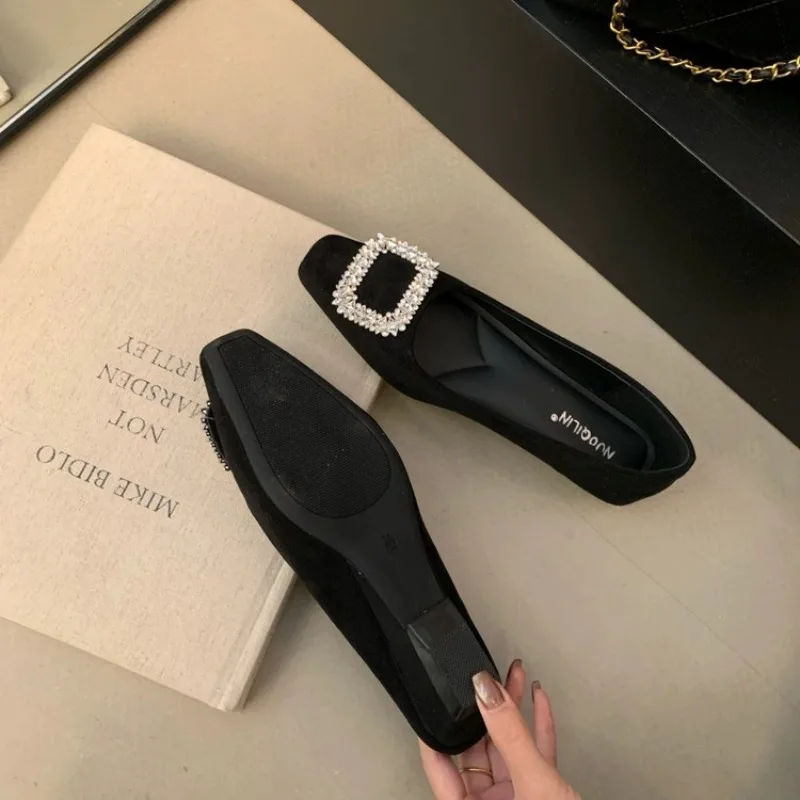 

Korean Rhinestone Single Shoes Slip-on Shallow Mouth Block Heel Commuter All-match Women's Shoes