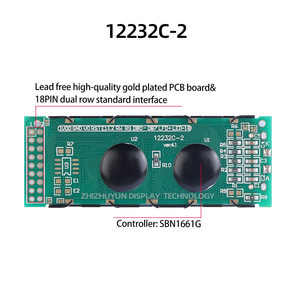 LCD12232C-2 Character Screen 122X32 Lcm122*32 Lattice Module Cob Emerald Green Light Black Characters LCM Module Module