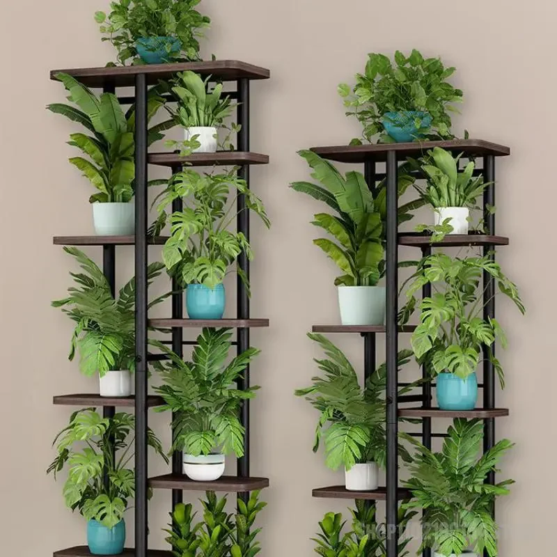 Flower Shelf Living Room Floor-to-ceiling Rack Balcony Modern Minimalist Flower Pot Rack Wrought Iron Green Radish Placed Solid