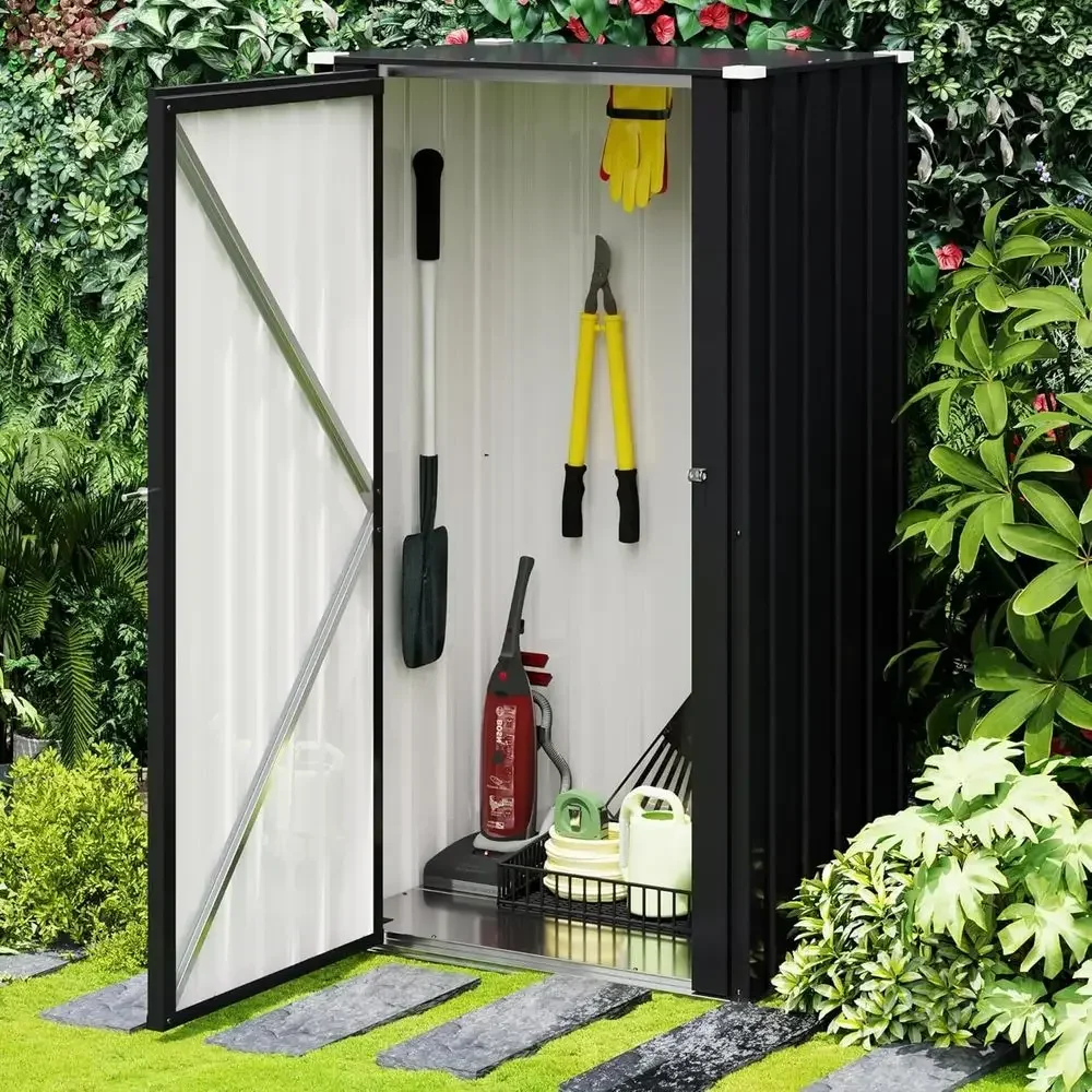 

22-Foot Lockable Metal Storage Shed, Outdoor Tool Cabinet with Fixed Shelves for Patio, Garden, and Backyard, Black