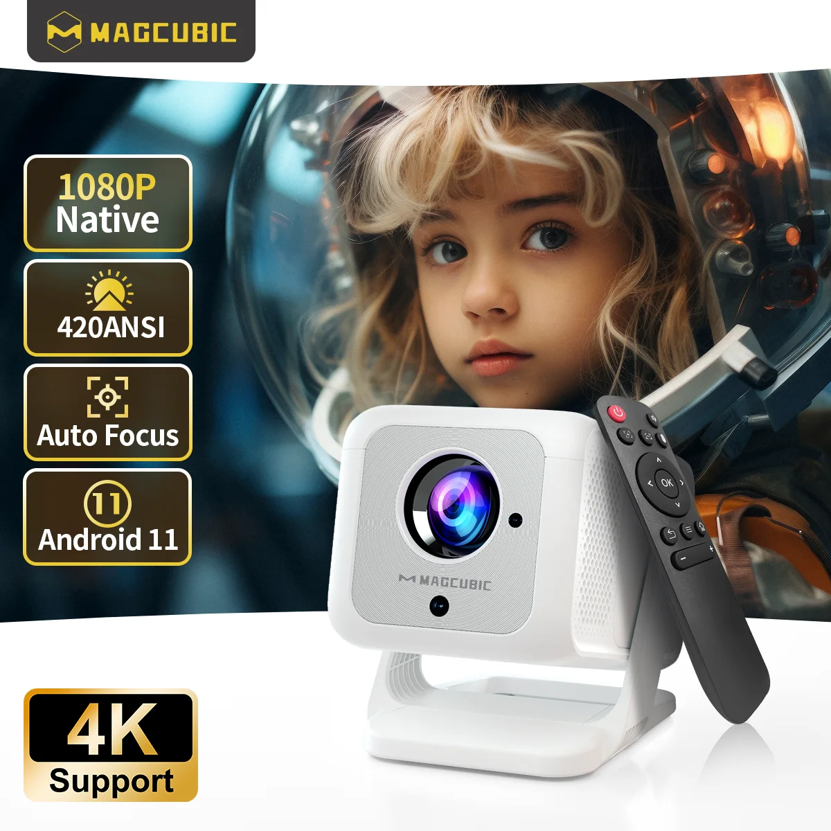 Magcubic HY310X 4K 1920*1080P HD جهاز عرض محمول 420ANSI أندرويد 11 BT5.4 جهاز عرض أفلام خارجي مع مكبر صوت بتركيز تلقائي