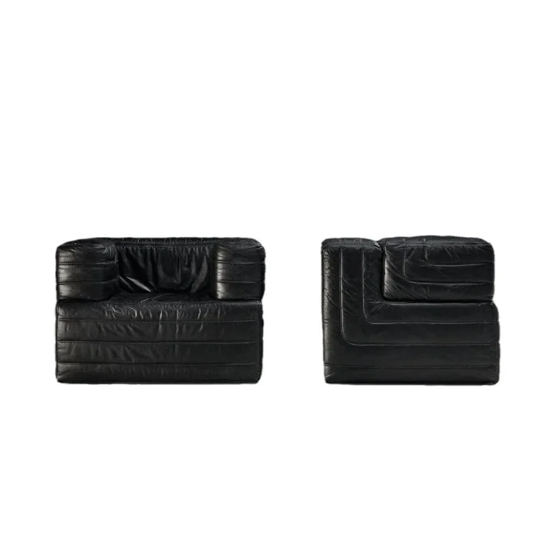 Medieval single cubic sofa retro style size apartment combination module designer retro oil wax leather sofa