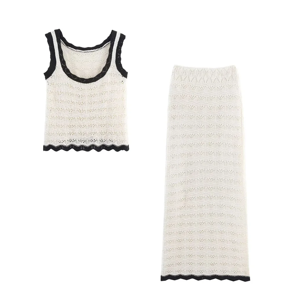 

Taop&Za women's round neck sleeveless comfortable vest top summer new style temperament slim fit high waist knitted skirt