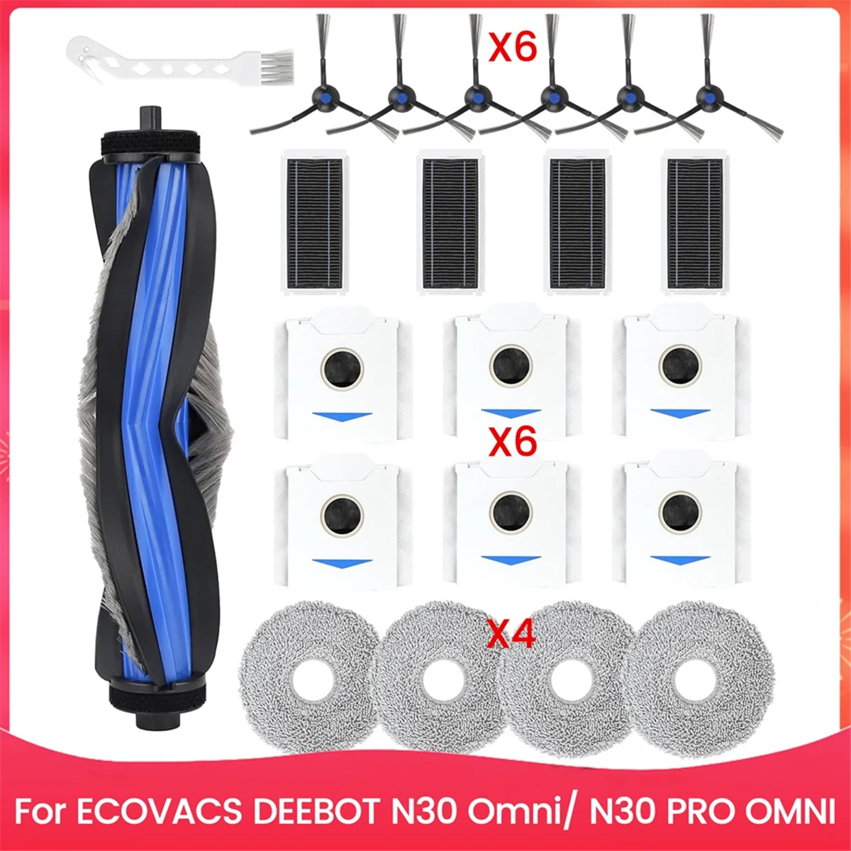 A66T-Per ECOVACS DEEBOT N30 Omni/ N30 PRO OMNI Robot Aspirapolvere Parti di ricambio Spazzola laterale principale Filtro Hepa Mop Sacchetti per la polvere in tessuto